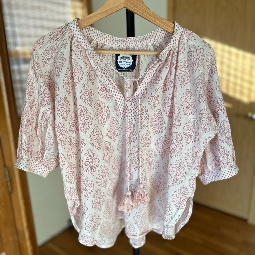 Alamwar Walk The Earth Block Print Patterned Women Top Small Anthropologie B1
